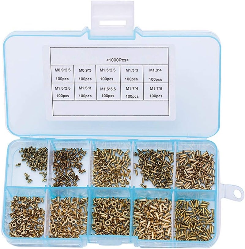 OVERTOYOU 1000PCS Rivets M0.9 M1.3 M1.5 M1.7 Mix Circuit Board PCB Nails Copper Hollow Rivet Kit Grommet Tool Kit Inch - Image 1